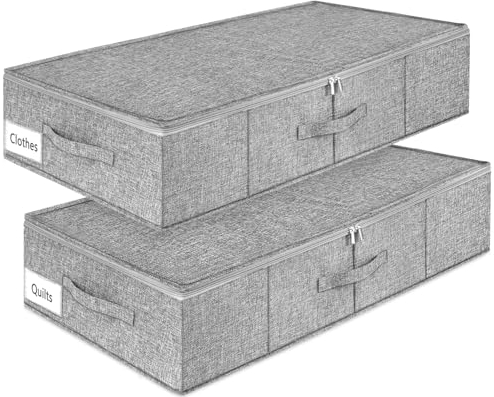 mepure Unterbett Aufbewahrungsbox, 2 Stück – 50L Faltbare Unterbettkommode mit Deckel & Doppelreißverschluss, Waschbare Unterbettbox für Kleidung, Decken, Bettlaken, Kissen, 76×38×17cm, Grau