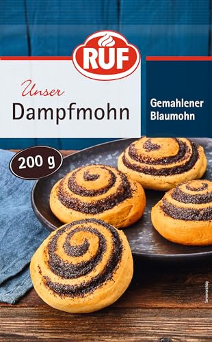 RUF Dampfmohn, fein gemahlener Blaumohn für Kuchen und Desserts wie Mohn-Schnecken oder Mohn-Streuselkuchen, backfertig und sofort einsatzbereit