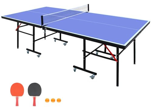 Zyerch Table Tennis Table, 8ft Foldable & Portable Ping Pong Table Set for Indoor & Outdoor Games with Net, 2 Table Tennis Paddles and 3 Balls