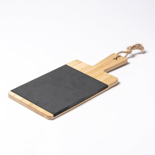 Planche à découper de cuisine, planche en bois de bambou et ardoise avec poignée ergonomique, planche en bois de cuisine résistante, pour servir des charcuteries et hacher la viande, le barbecue, le