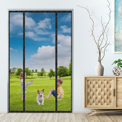 Mosquitera magnética para ventana 215x200cm Negro cortina antimosquitos antiinsectos puertas francesas