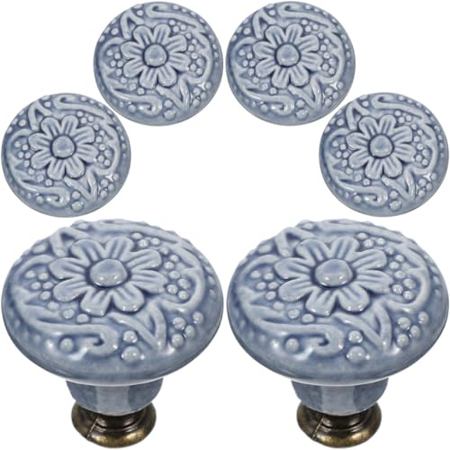 DIYEAH 6 Piezas Perillas De CeráMica Para Gabinetes Y Cajones Pomos Armario Vintage Azul Tiradores Decorativos Para Muebles Con DiseñO Elegante Y Superficie Lisa