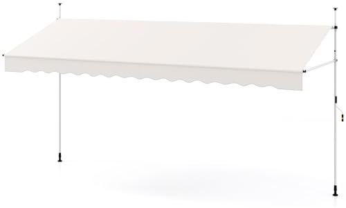 COSTWAY Klemmmarkise, 400 cm Balkonmarkise ohne Bohren mit Handkurbel, Höhenverstellbar & UV-beständig, Markise Sonnenschutz Outdoor für Terrasse Balkon Garten (400 cm,Weiß)