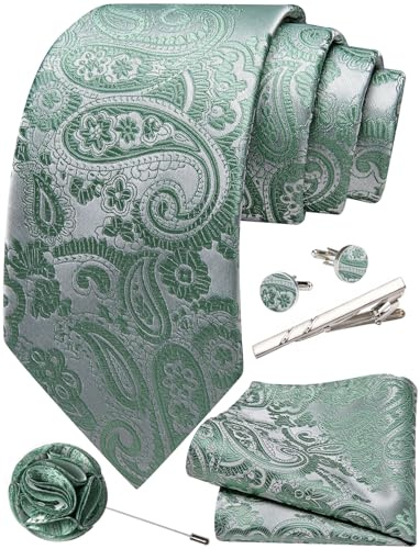 Ailisus Corbatas para Hombres Corbata de Paisley y Pañuelo de Bolsillo Gemelos Alfiler de Solapa Clip de Corbata Set Boda Formal 5PCS, Taille unique