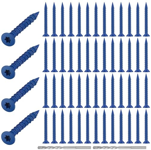 MorningRo 200 Qty 3/16 x 1-3/4 Star Head Concrete Screws Anchor with Drill Bits Blue Star Drive Bugle Head Screws for Anchor Masonry, Block, Brick, Cement, Stucco, Diamond Point and Wood Fastening