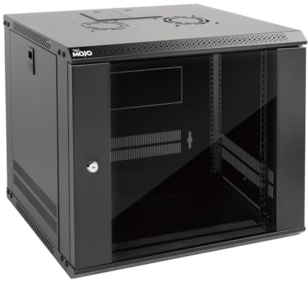 Tecmojo 19 tum 9U 450mm djup Nätverksskåp, Väggmonteringsserverskåp, 19 IT-Nätverksrackhölje, Låsbar Dörr och Sidoväggar, Glasdörr, Platt Förpackning, Svart