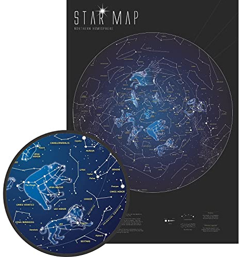 Waypoint Geographic Glow in The Dark Star Map, Laminated Map of The Stars and Constellation, Durable Reference Map, Stunning Wall Art for Star Gazers, 33” x 23”