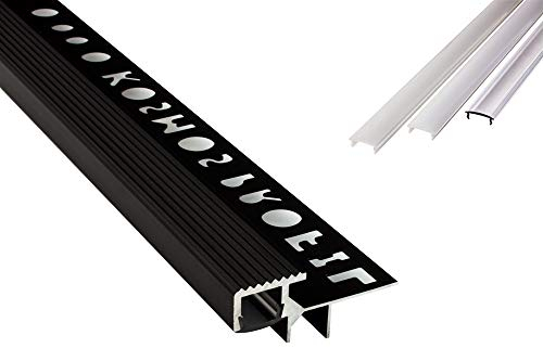 tktrading24 T-40 LED Premium Treppenprofil Alu Fliesenprofil 10mm schwarz - 1m milky