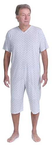 Ferrucci Pyjama Sanitaire Comfort à Manches Courtes et Pantalon Court avec 1 Fermeture Éclair/Zip au Dos pour l'été, bleu ciel, L