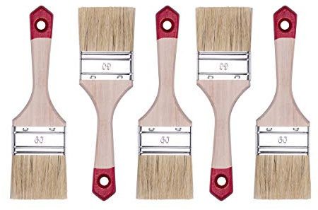 Hardy Working Tools 5-delars set med platta penslar, 60 mm, serie 40, ljusa naturborst och syntetfibrer. Målarpenselset med handtag i naturträ, 5 st. Lackeringspenselset