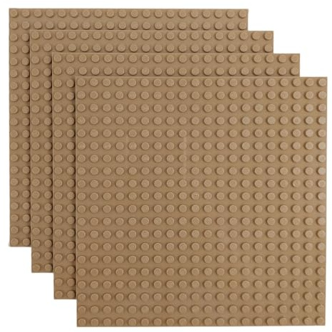 Q-Bricks Classic Bauplatten | 20x20 Noppenanzahl | 16 * 16 cm | Kompatibel mit Meisten Marken | 4 STK. im Set | Farbe: Graubeige