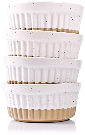 ARTHAUSEN Farmhouse White Ceramic Ramekins - Set of 4 | 8oz Stoneware Bakeware for Portion Control | Stackable Dishes for Microwave, Oven, Instapot | Essentials for Charcuterie, Steaming & Storage