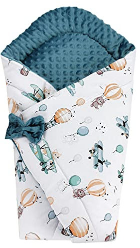 TupTam Baby Winter Einschlagdecke Warm kuschelig Wattiert Minky , Farbe: Füchse im Flugzeug / Smaragdgrün, Größe: Einheitsgröße