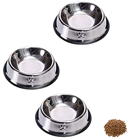 Cat Food Bowl Set, 6 inch Wide Shallow Cat Bowl for Relief Whisker Fatigue,Small Flat Cats Dish, Shallow Pet Feeding Dish or Plate for Kittens and Small Dogs (4Pcs) (Stainless steel color, 15.5cm)