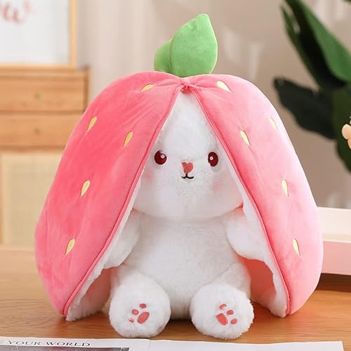 Strawberry Bunny verwandelt Sich in EIN kleines Kaninchen Obst Puppe Plüsch Spielzeug Karotte Kaninchen Plüsch Puppe Mädchen Kinder Geburtstag Geschenk (Strawberry Rabbit, 18cm)