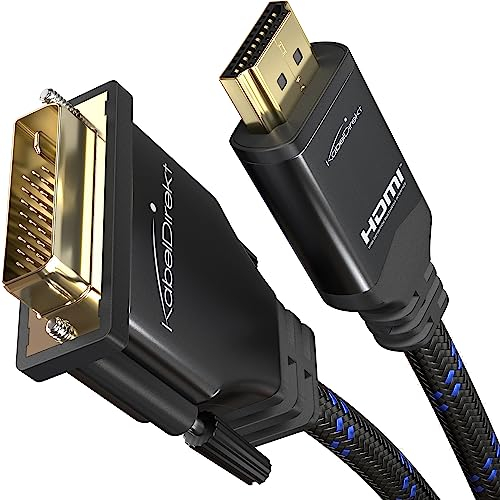 KabelDirekt – HDMI DVI Adapterkabel mit A.I.S. Schirmung und Metallstecker – 1,5m (bi-direktionales Monitorkabel, HDMI-Gerät an DVI-Monitor anschließen & umgekehrt, Full HD/1080p, Nylon)