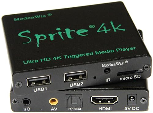 MedeaWiz DV-S4 Looping 4K mediaspelare, HDMI, NTSC, PAL, USB, RCA, 2x portar, svart, kompatibel med TV, projektor, bildskärm, persondator