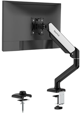 Supporto per monitor singolo, schermo del computer da 13 a 32 pollici, peso 2-9 kg, braccio per monitor con molla a gas regolabile forte, movimento completo con morsetto a C e base con occhiello