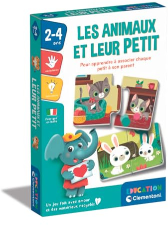 Clementoni | Les Animaux et Leur Petit pour Enfants 2–4 Ans | Jeu Éducatif d'Association avec 16 Mini-Puzzles Autocorrectifs | Développement Langage et Motricité Fine | Format Compact