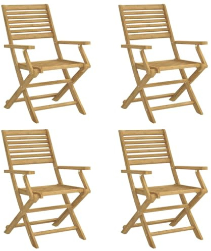 vidaXL Lot de 4 Chaises Pliables de Jardin, Sièges avec Dossier, Meubles de Patio Terrasse Extérieur, Moderne, Bois Massif d'Acacia