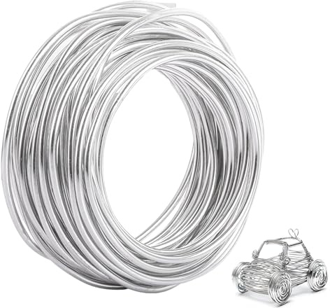 VIDETOL 49.2ft / 15m Aluminium Craft Wire, 5mm Thick Silver Modelling Metal Wire, Flexible Bendable Crafting Wires for DIY Sculptures, Jewelry Making, Wire Weaving and Wrapping