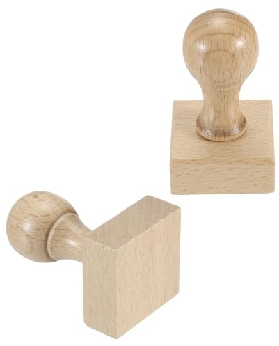 PATIKIL Timbro in legno rotondo 35x35mm con manico, 2 pezzi di supporti in legno per timbri di faggio per creare fai da te, scrapbooking, diari, colore legno