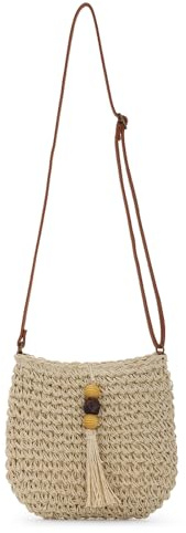Fecialy Bolsos de paja para mujeres Bolso de verano de rafia tejida Bolsa de mimbre de vacaciones Embrague con borlas