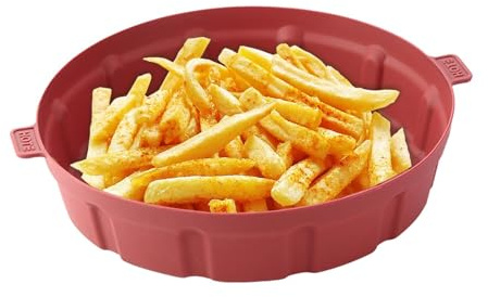 Cestino in silicone per friggitrici ad aria calda – Rotondo, Riutilizzabile | Manico anti-scottatura, tappetino da forno resistente al calore, alternativa alla carta da forno per forno e microonde