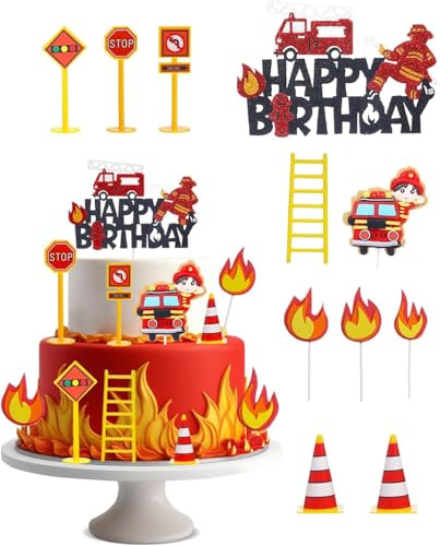 Cupcake Topper Pompieri, 11 Pezzi Pompieri Torta Topper, Decorazioni Torta Fuoco, Firefighter Cupcake Decorazioni, Decorazioni Torta Fuoco, per Compleanni Bambini e Feste Tema