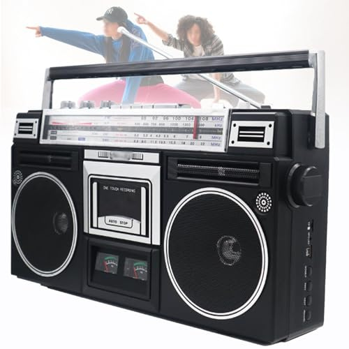 PPLDABNK Radiocasete PortáTil con Bluetooth Y 2 Altavoces, Grabadora USB, Distancia De TransmisióN De 10M, Estilo Retro De Los 80 para Fiestas En Casa,Black
