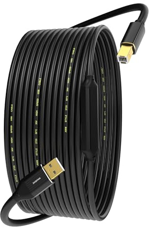 ZVOIYKM USB A to USB B 2.0 Printer Cable 32ft(10m) with Built-in Signal Booster 480Mbps High-Speed, Long Type B 2.0 Printer Cable for HP, Canon, Brother, Samsung, Dell, Epson, Lexmark, Xerox, and More