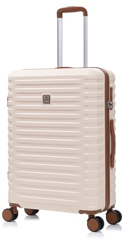 Rocklands Medium Suitcase Hard Shell Lightweight 4 Dual Spinner Wheels Trolley Luggage Suitcase Hold Check in Luggage TSA Combination Lock (Cream, Medium 24)