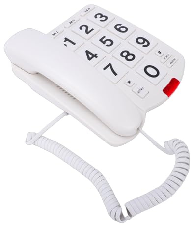 Jiawu Fast Telefon, Sladdtelefon med Stor Nyckel med 110dB Hög Ringsignal Blinkande Indikator Snabbuppringningsfunktion för Seniorer (Vit)