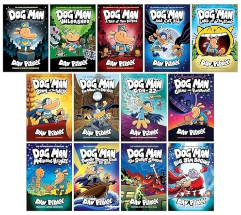 Dog Man 1-13 Collection by Dav Pilkey 13 Books Set (Dog Man: Big Jim Begins, The Scarlet Shedder, Twenty Thousand Fleas Under the Sea, Mothering Heights, Grime and Punishment & 8 More...)