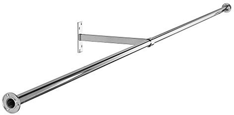 Shopfitting Warehouse Wardrobe/Alcove Chrome Tube Wall Hanging Clothes Rail - 2 m wide, with 1 Support Arm and 2 Wall Sockets