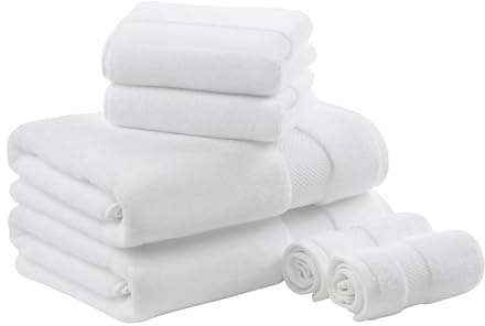Madison Park Turkish 100% Cotton 600Gsm Luxury Premium Thick Soft Absorbent Hotel Bathroom Towel Set Shower Hand Face Washcloths, Assorted Sizes, White 6 Piece