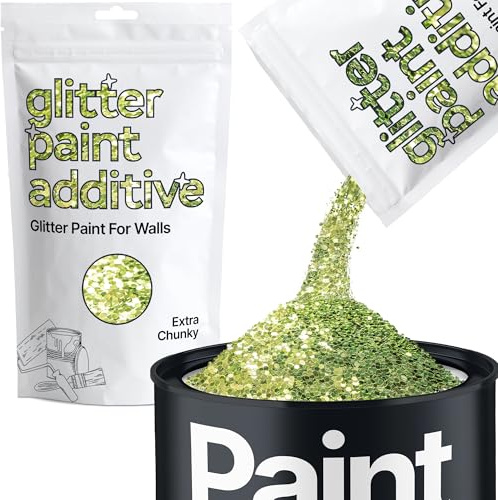 Hemway Olive Green Glitter Paint Additive Extra Chunky 100g for Adding Sparkle to Paints & Varnish | Paint Walls Sparkly Add to Emulsion, Acrylic or Lacquer Indoor