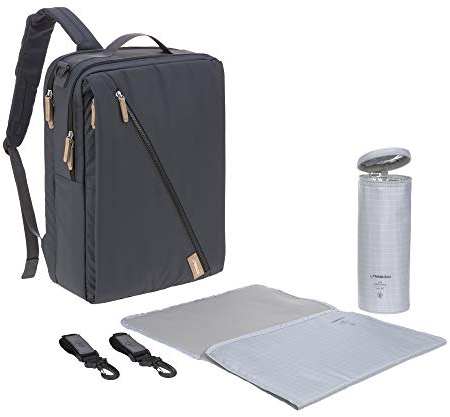 LÄSSIG Baby Wickelrucksack mit Wickelunterlage, Kinderwagenbefestigung, Flaschenwärmer wasserabweisend nachhaltig produziert/Green Label Tidy Talent Backpack dark blue