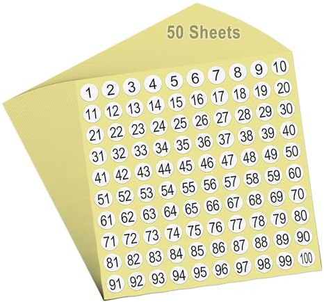 Numéros Autocollants,50 Feuilles 1-100 Numérotées étiquettes Autocollantes Gommettes Rondes Adhesive Nombres à Petits Chiffres,Diamètre 1 cm