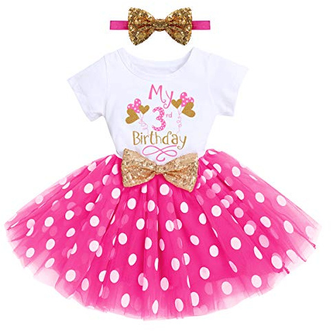 Toddler Kids Girls My 3rd Third Birthday Tutu Dress Cake Smash Outfit Summer Short Sleeve Cotton A-line Tulle Princess Polka Dots Skirt Sequin Bowknot Headband 2pcs Set Hot Pink Polka Dots Balloon 3Y