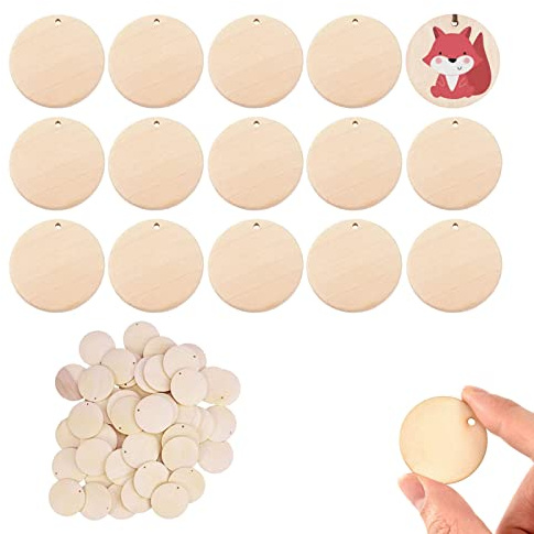 50 Pezzi Dischi Legno Naturale,Rotonda Fette con Foro,Cerchio di Legno Grezzo per Bricolage Decorazioni Natalizie Ornamenti Decorazioni Appese,Diametro 4CM