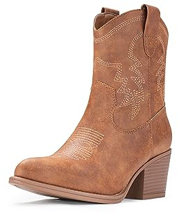 IXU Cowboy Boots for Women Ankle Cowgirl Booties Wide Mid Calf Pointed Toe Western Boots Short Chunky Classic Booties
