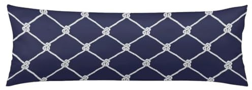 Nautical Rope Body Pillow Cover Endless Navy with White Fishing Net and Marine Knots on Dark Blue Trendy Maritime Style Long Pillow Case Protector with Zipper Rectangle Pillowcase for Bed,Sofa 20x54