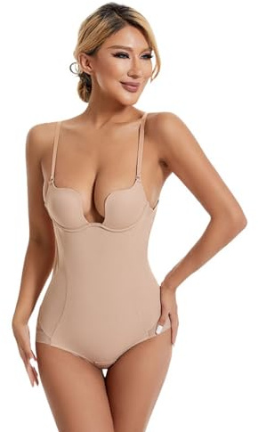 Kmarouse Body Dos Nu for Femmes, Combinaison Rehausseur De Fesses, Lingerie, Robe De Mariée, Jupe De Fête, Cadeau (Couleur : Chair, Taille : L)