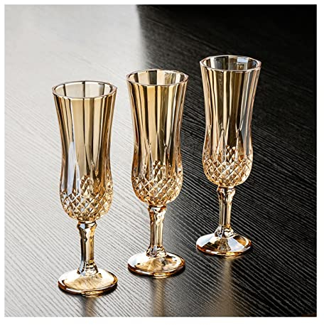 Generic Verre À Vin 150 Ml Verre À Champagne Simple Vintage Haut Verre Mousseux Set de 3 Flûtes À Champagne Légères Et Luxueuses/Couleur Ambre/150 Ml