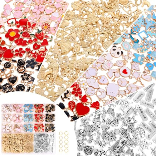 Funtopia 310 Stück Charms Anhänger Set, Gold Emaille Charms Set für Armband Halsketten DIY Basteln, Charms Schmuck für Geburtstag