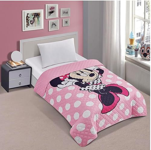 Jay Franco Minnie Mouse 2 Cute Twin Quilted Bedspread Only, Pink