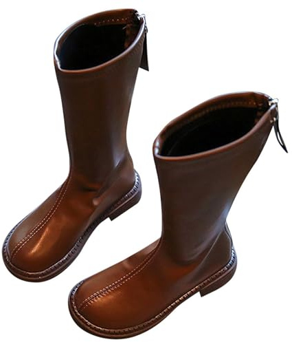 QIeAny Botas De Equitación Para Niñas (26-36), Transpirables/sin Frotar Los Pies, Cremallera Trasera/hasta La Rodilla, Suela Antideslizante/de Goma, Punta Redonda, Para Otoño,30,Brown
