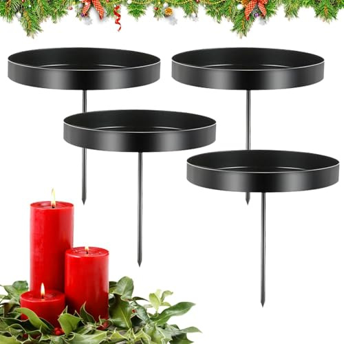 4 Pieces Advent Wreath Candlestick, Christmas Advent Candle Holder, Candle Holder, Candle Holder for Advent Wreath, Advent Candle Holder, for Christmas Centerpiece Home (Black)