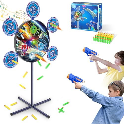 QCTOYS Shooting Toys for Boys Shooting Game for Nerf Guns with 105 CM Light Sound Effect Targets 2 Pistols 40 Foam Darts Halloween Boys Age 3-12 Years Space